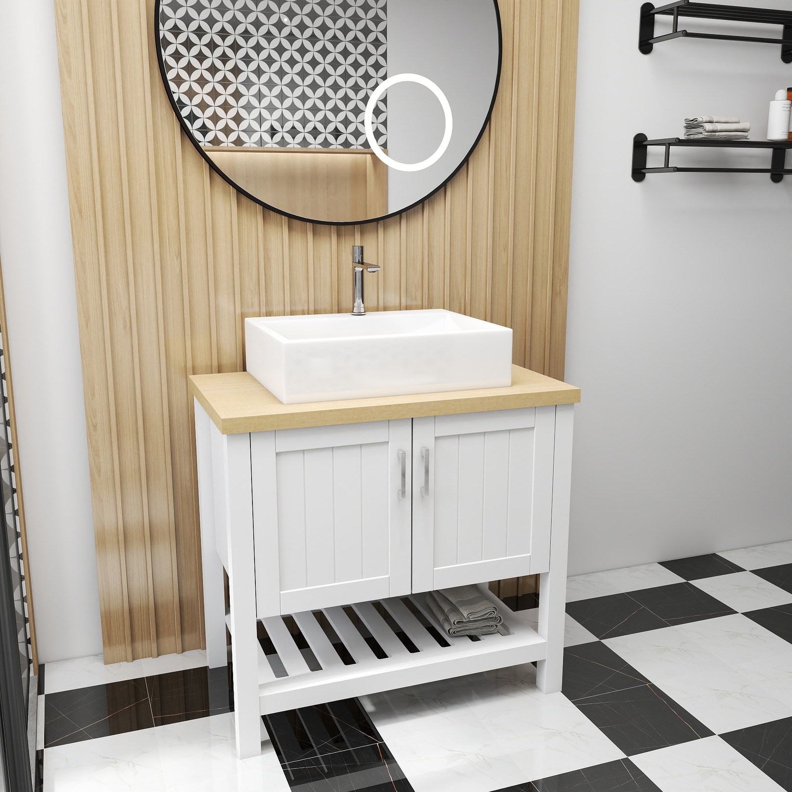 32″ Bathroom Vanity with Sink,Bathroom Vanity Cabinet with Doors and Open Shelf