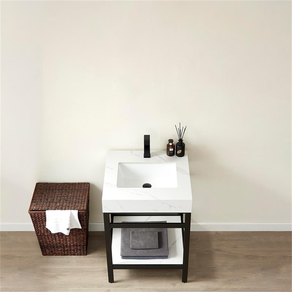 Funes 24″ Single Sink Bathroom Vanity in Matte Black Frame White Top No Mirror