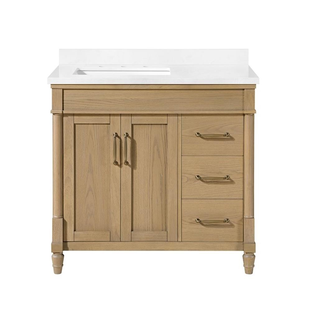 Pemberly Row 36″ Natural Birch Bathroom Vanity with White Countertop