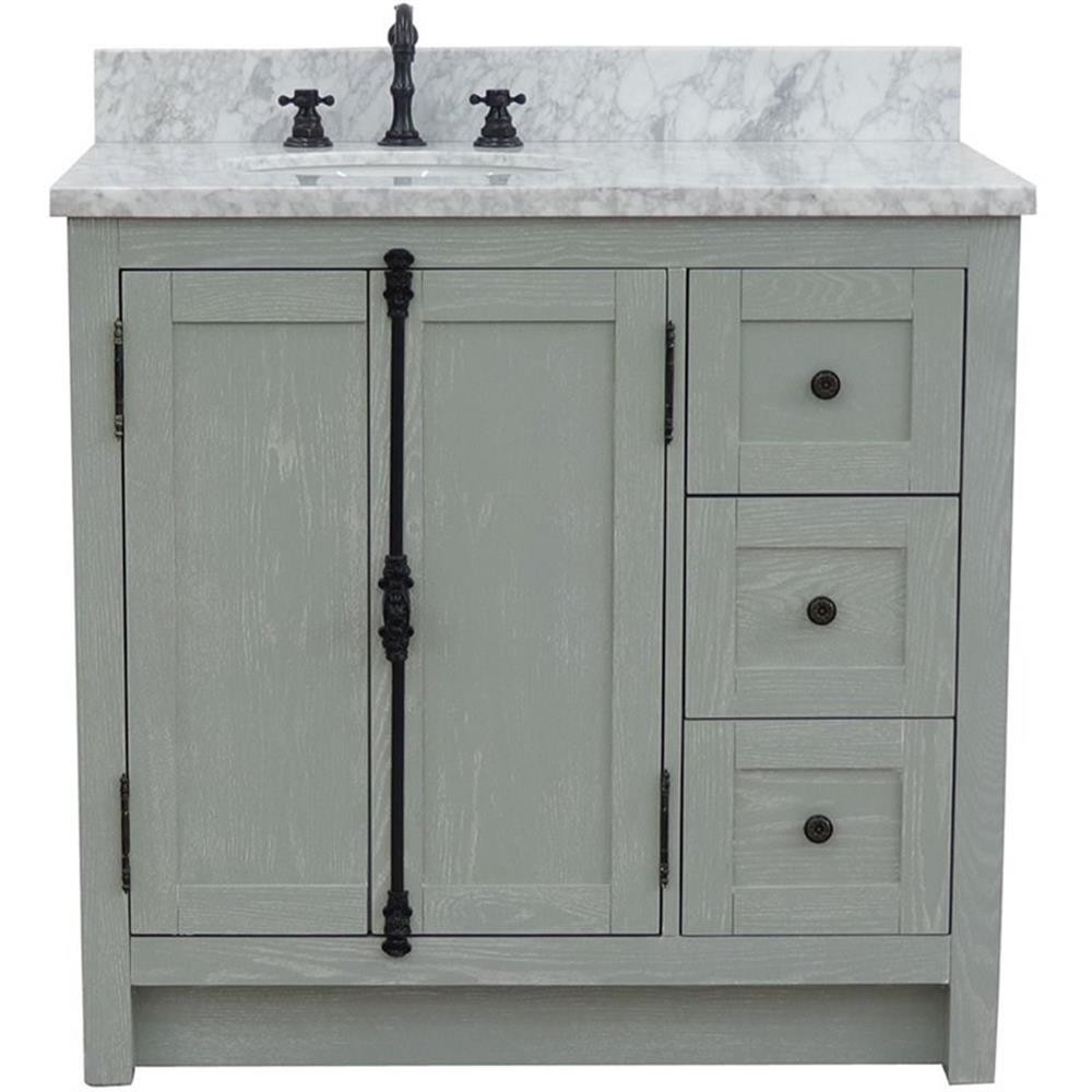Plantation 37″ Solid Wood Vanity with Left Oval Sink in White/Gray Ash