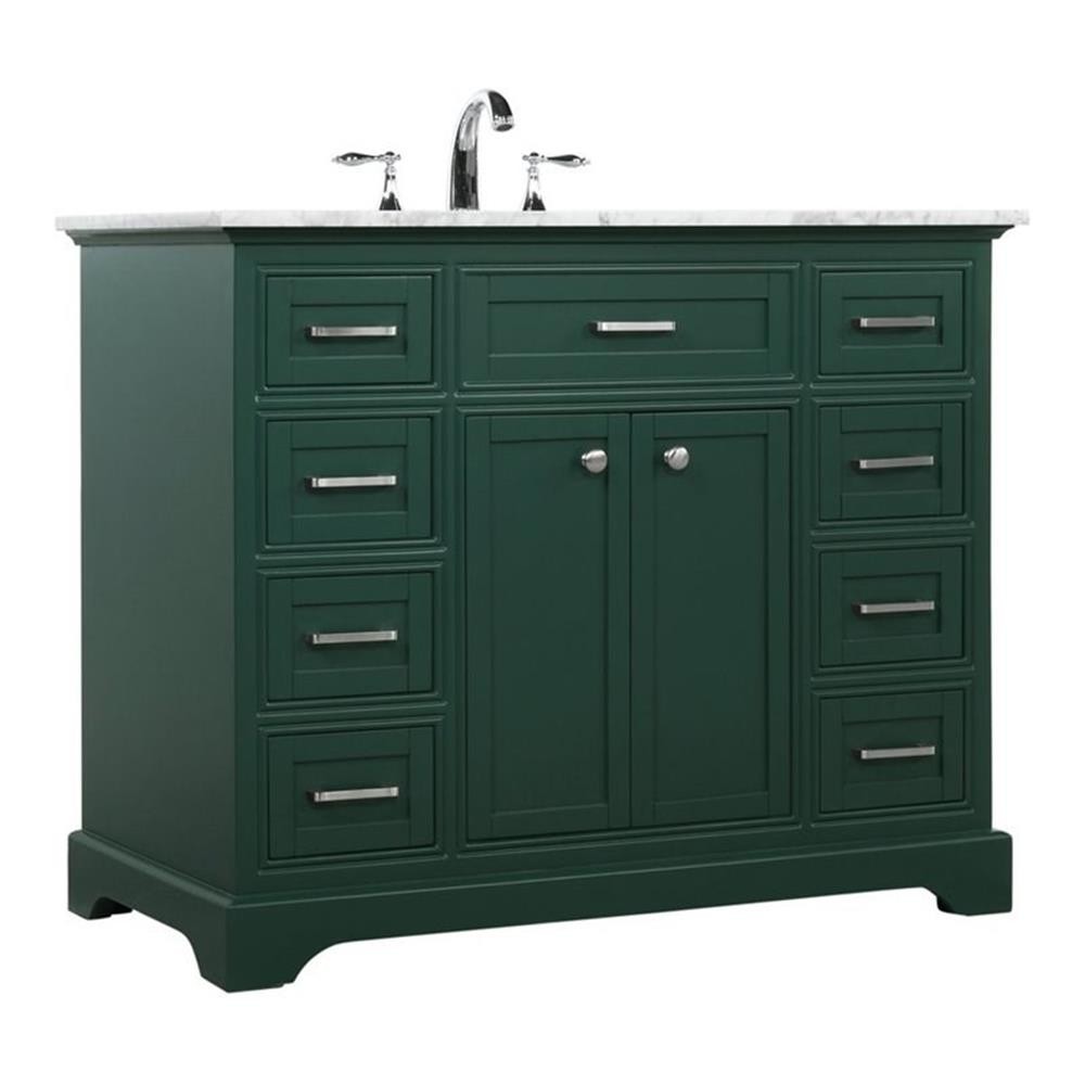 Elegant Decor Americana 42″ Metal MDF Marble Single Bathroom Vanity in Green