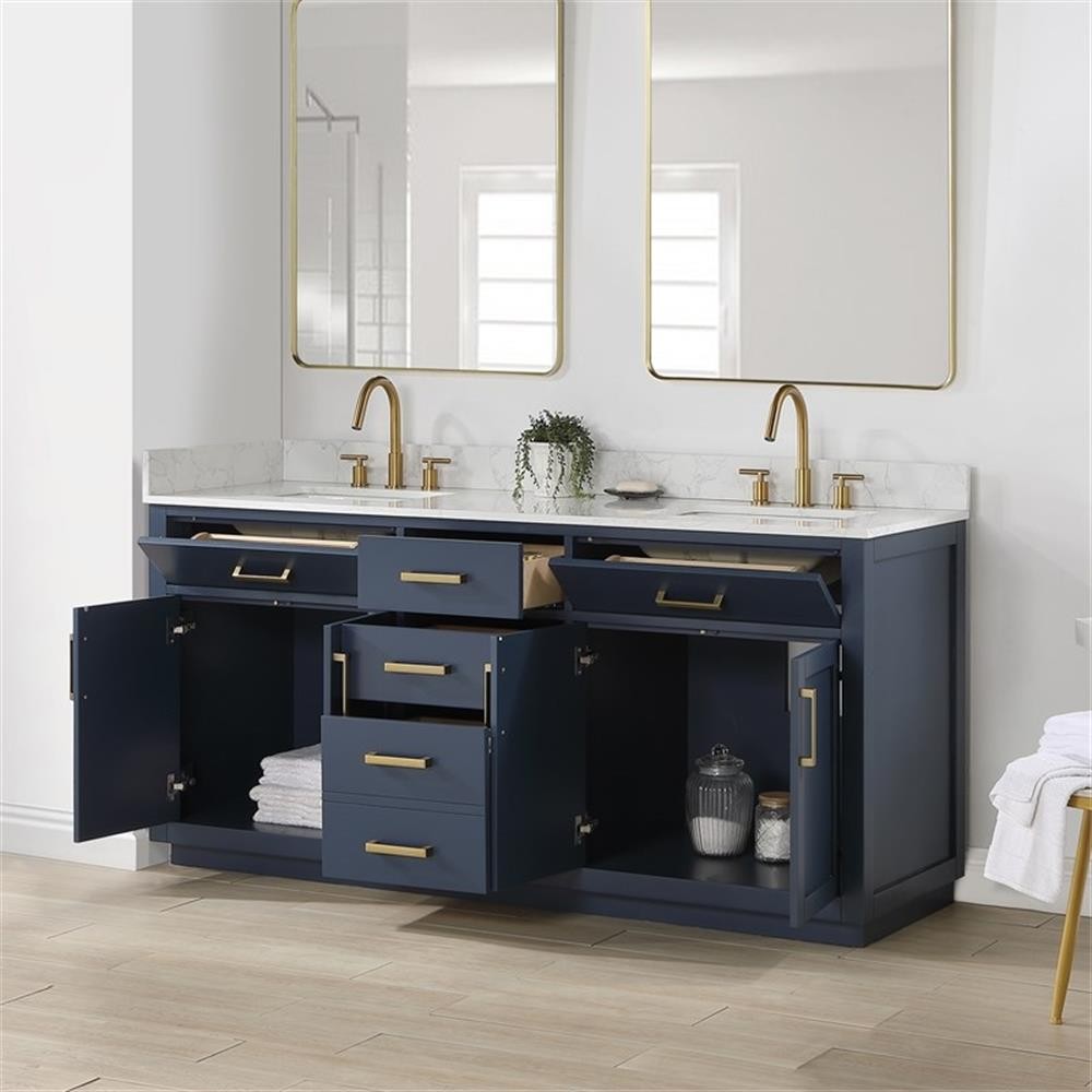 Gavino 72″ Wood Vanity in Royal Blue with Composite Stone Top no Mirror