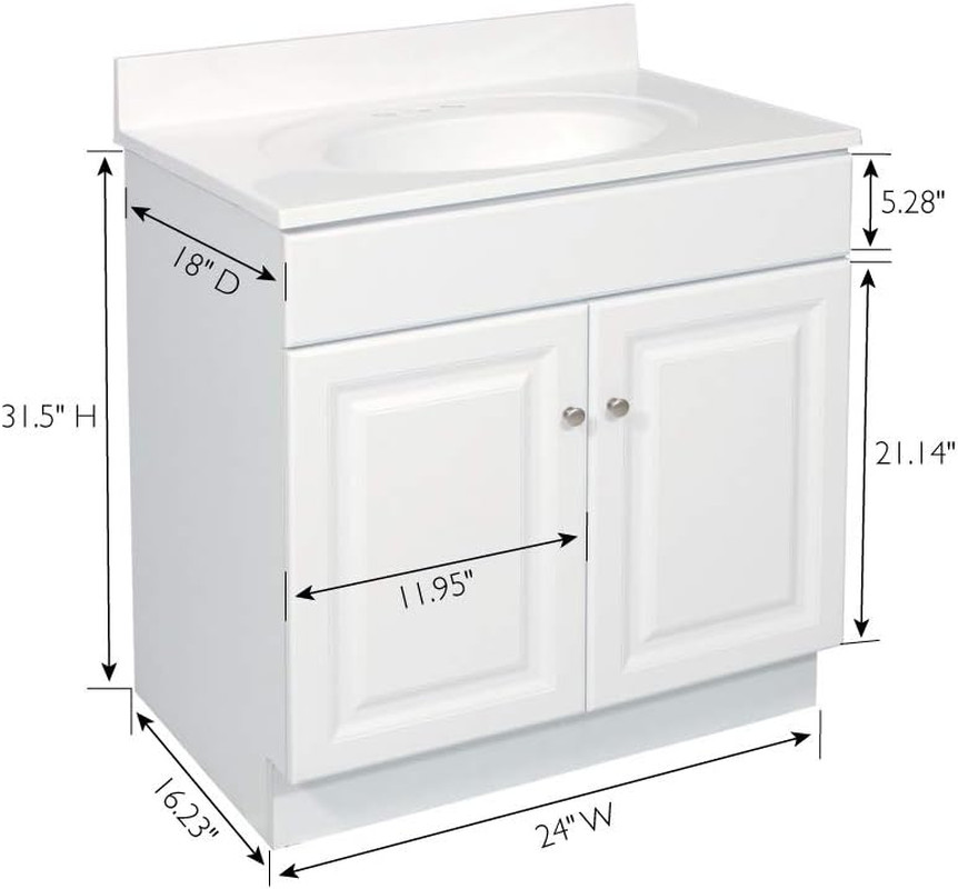 Wyndham White Bath Vanity with 2 Doors and 25″ Top – Easy Assembly
