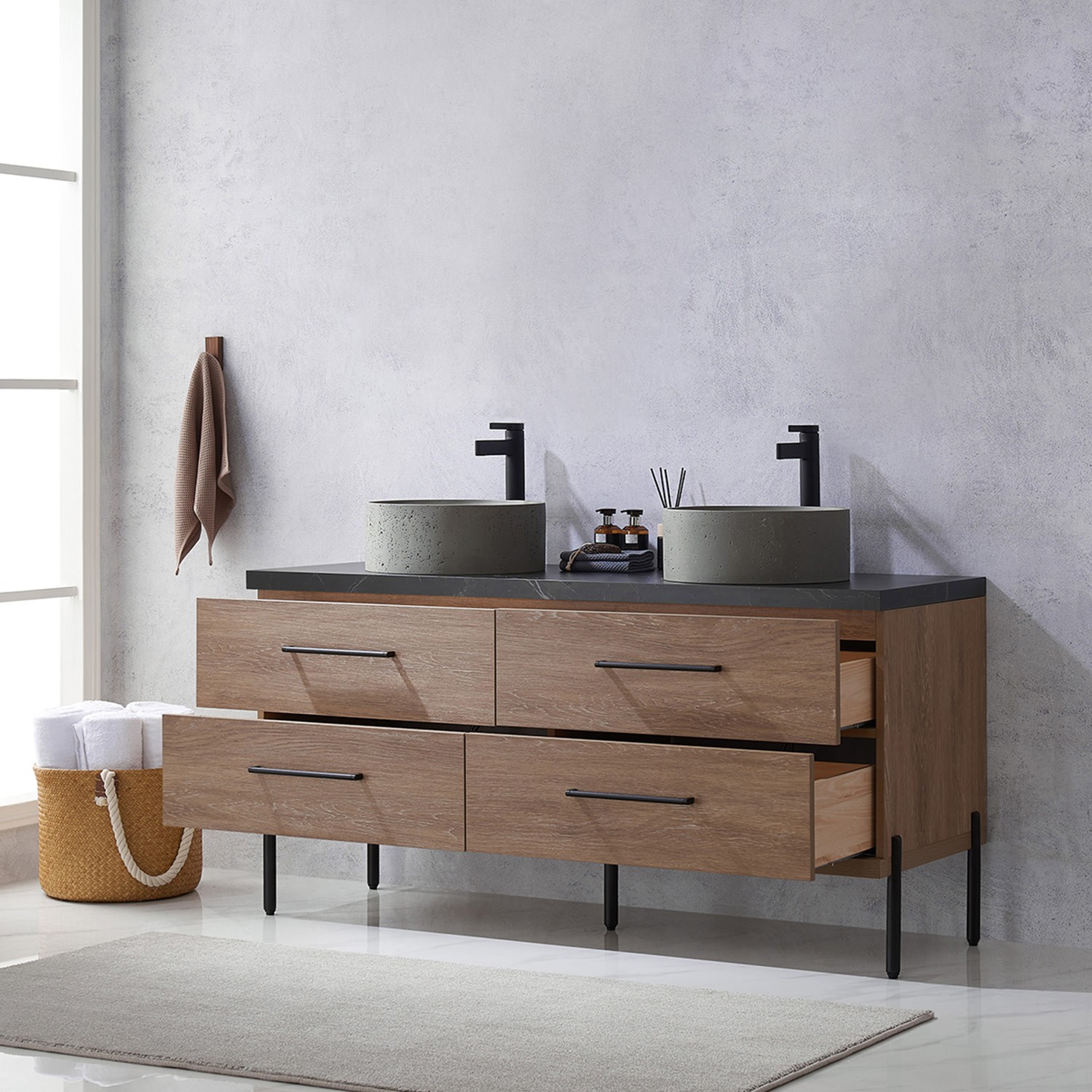 Miseno MV-NM-705160R Trento 60″ – North American Oak / Black