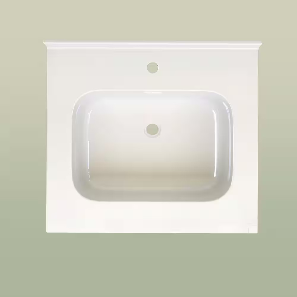 24 In. W X 22 In. D Solid Surface White Rectangular Single Sink Bath Vanity Top