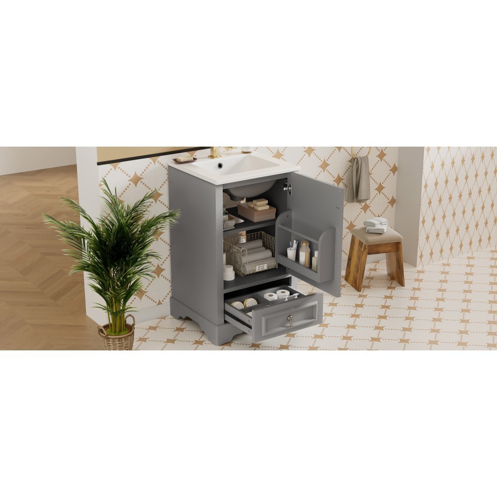 Modern 20″ Bathroom Vanity with Ceramic Sink, Soft Close Door, Adjustable Shelf