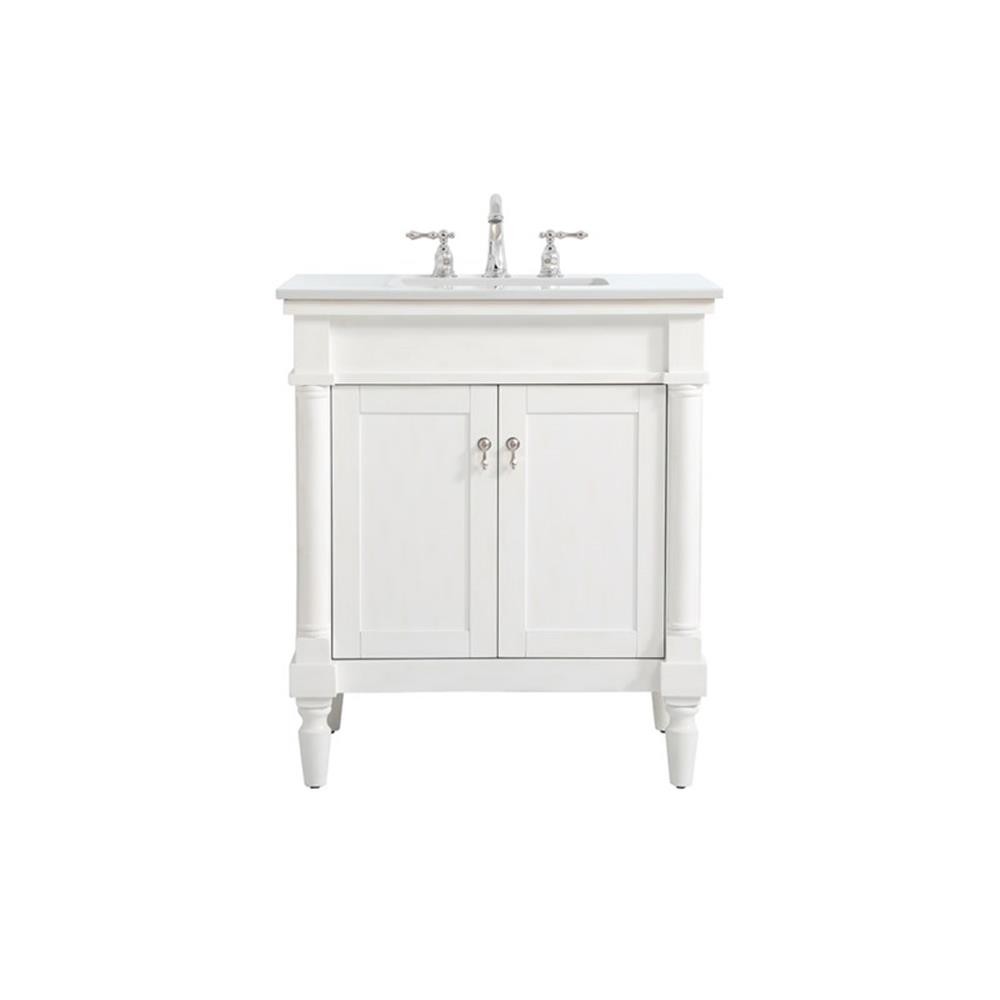 Elegant Decor Lexington 30″ Wood Bathroom Vanity in Antique White/Brushed Nickel