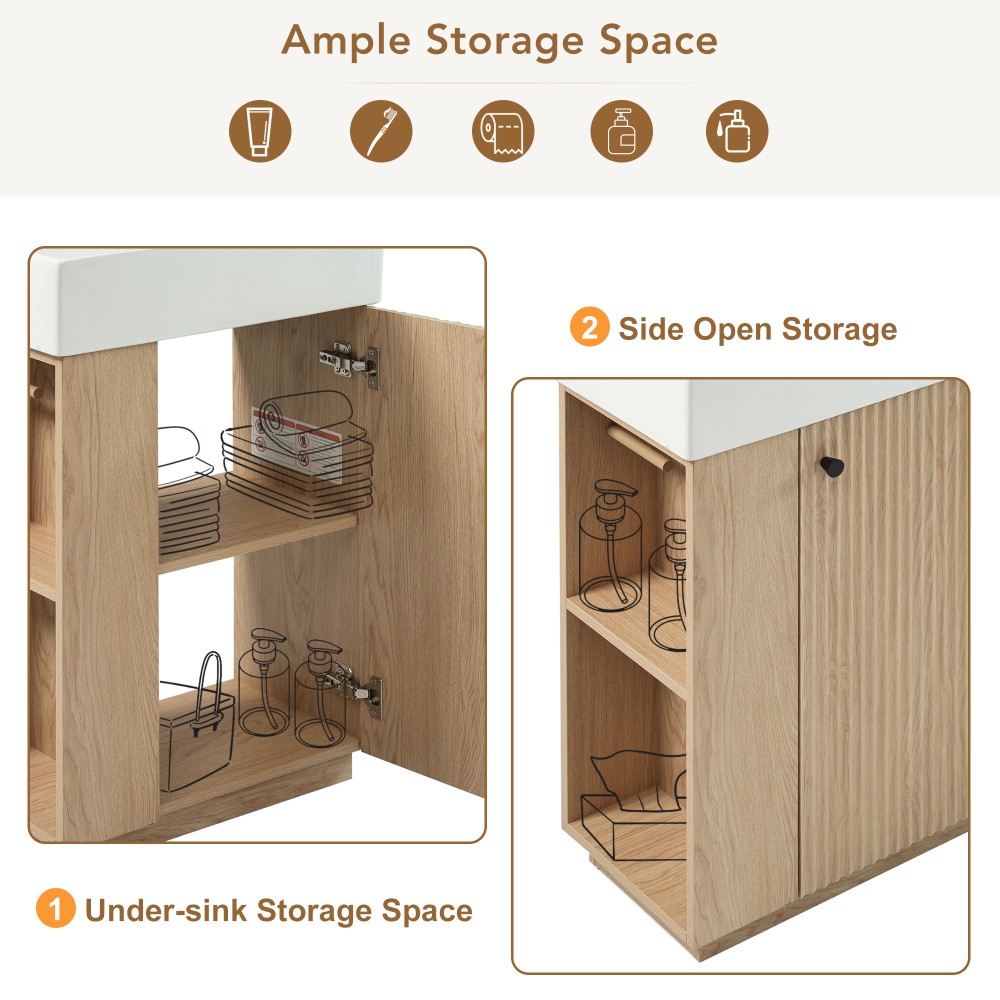 21.6″ Freestanding Bathroom Vanity w/Ceramic Sink, Wood Grain Cabinet,Storage