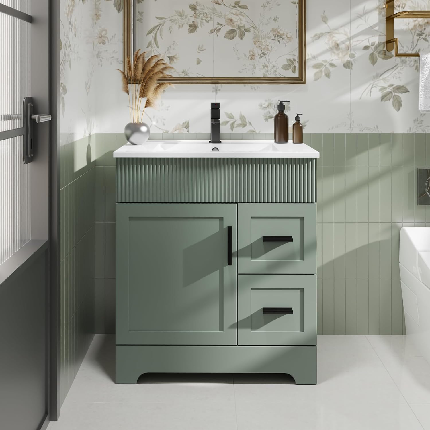 30″ Bathroom Vanities Sink Combo with Painted Surface, Modern Drawered Cabinet W