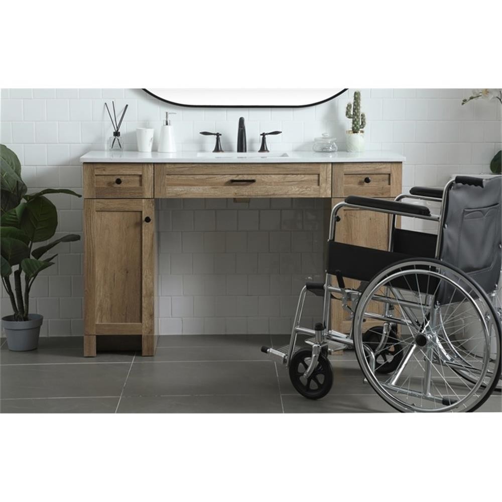 Pemberly Row Transitional 54″ Solid Wood Bathroom Vanity in Natural Oak
