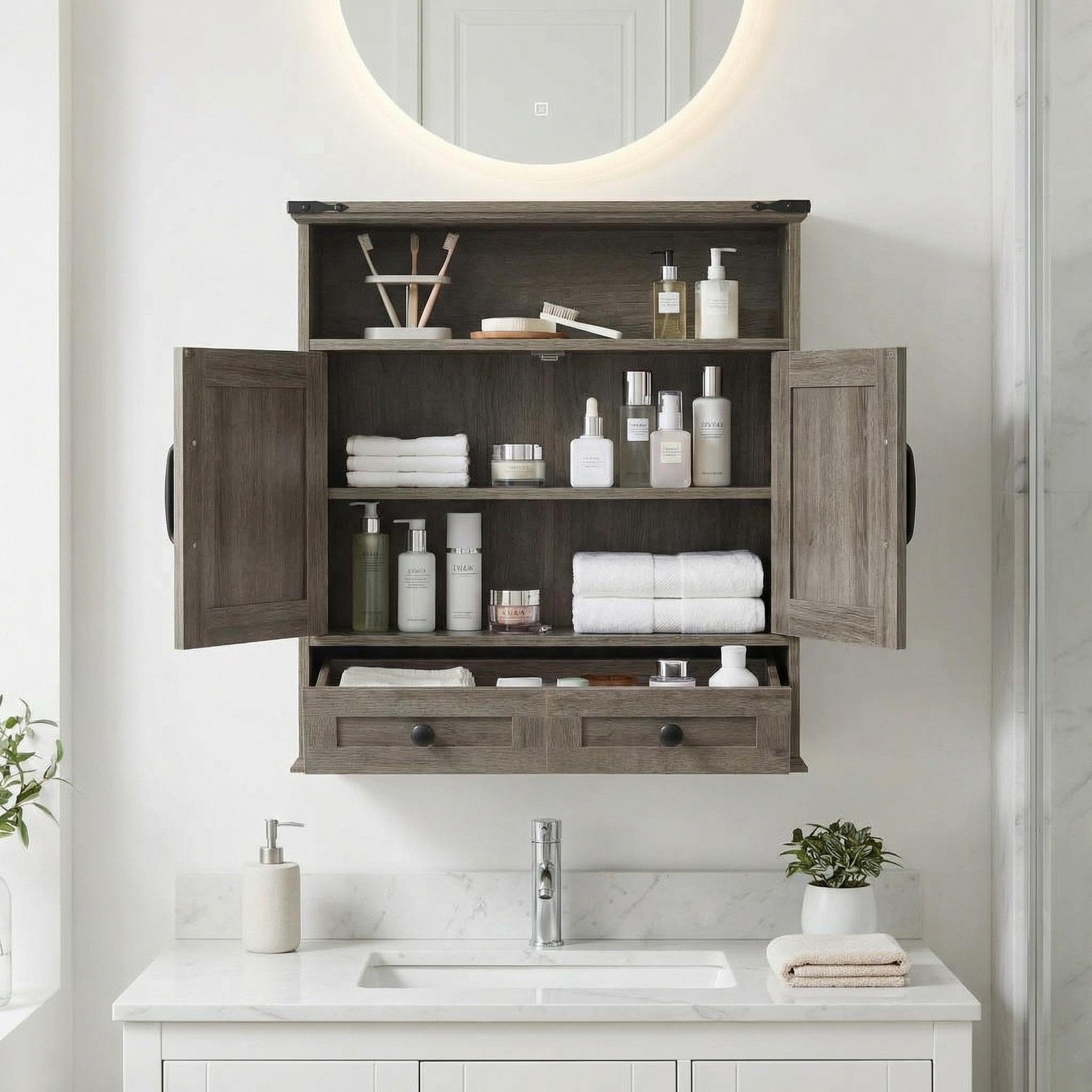 Over Toilet Medicine Cabinet Wall Mounted,2 Doors&Adjustable Shelve for Bathroom