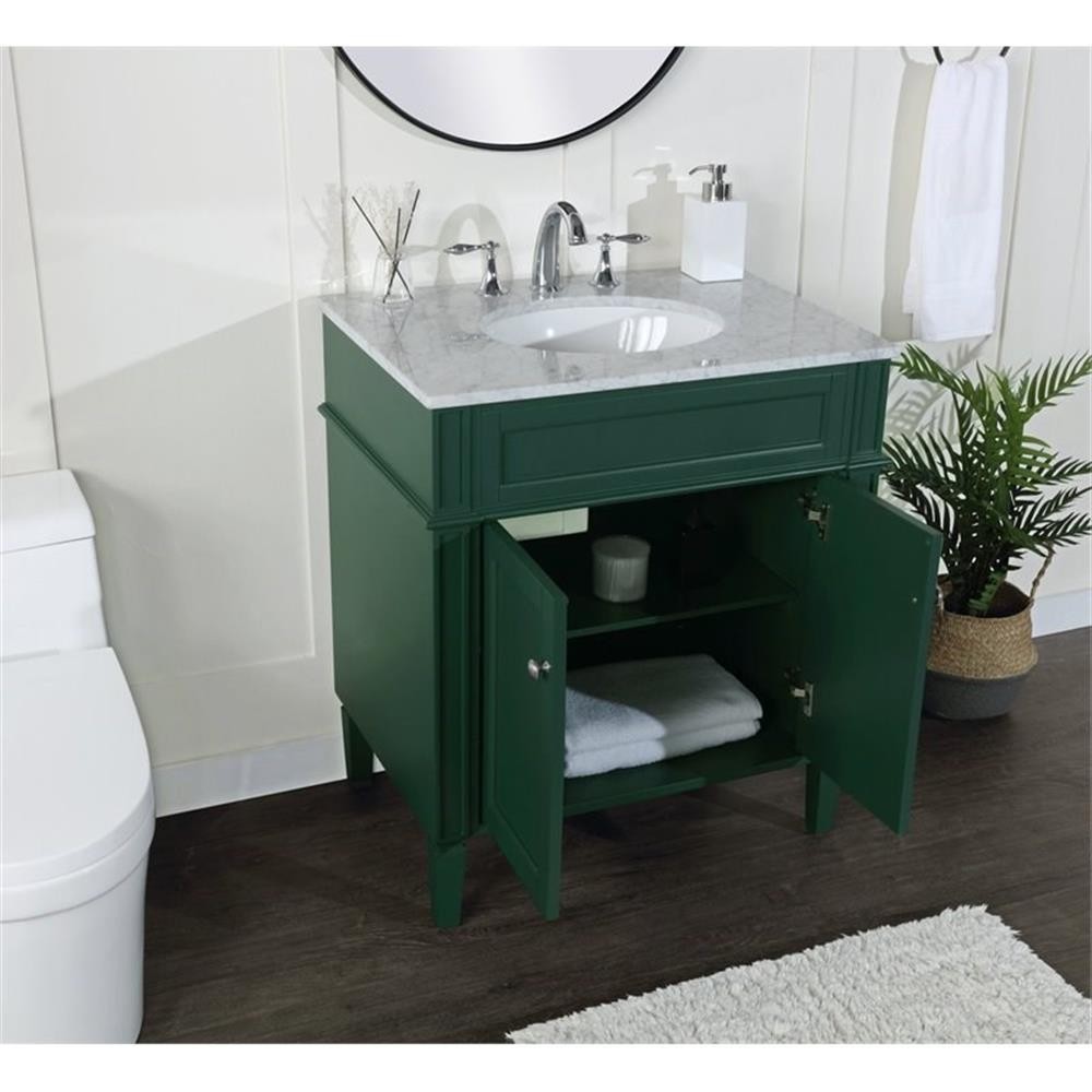 Elegant Decor Park Avenue 30″ Metal MDF Marble Single Bathroom Vanity in Green