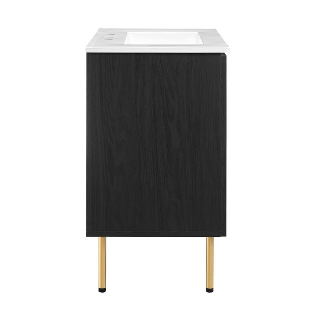 Modway Chaucer 30″ Wood & Rattan Bathroom Vanity in Black/White