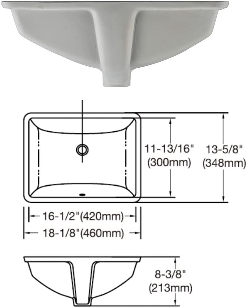 MEJE 202H 18″ White Rectangle Undermount Bathroom Sink Ceramic Vanity Lavatory