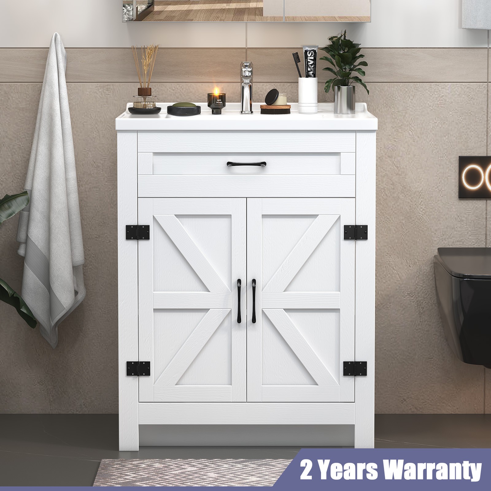 23″ Bathroom Vanity Cabinet & Door Ceramic Sink Bowl Cabinet Bath Organizer
