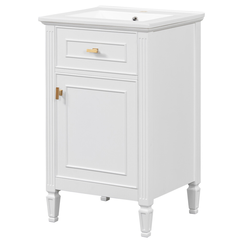 20” Bathroom Vanity w Sink Solid Wood Legs Adjustable Shelf Tilt-Out Drawer