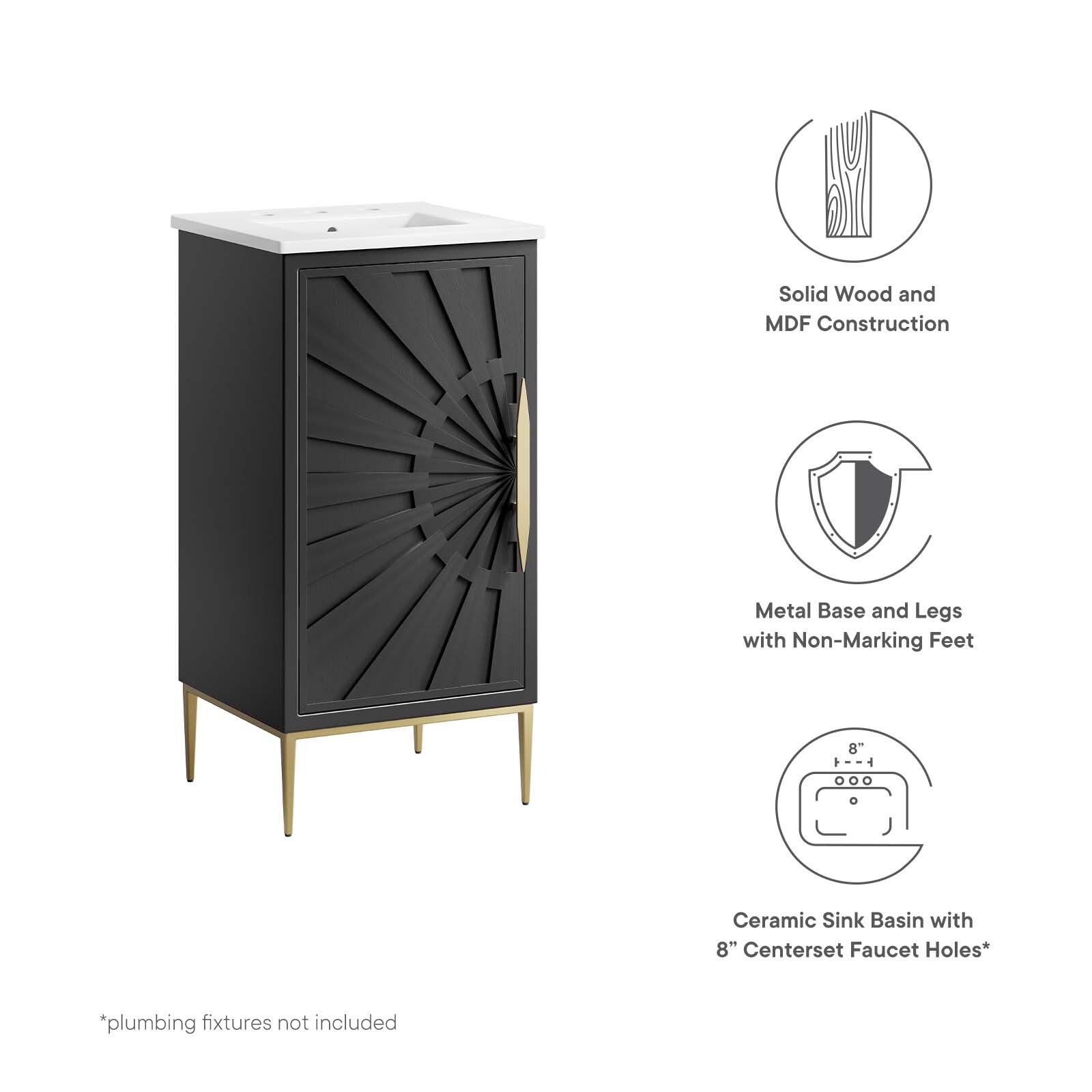 Modway Awaken 18″ Bathroom Vanity Cabinet in White Black With Ceramic Sink Basin