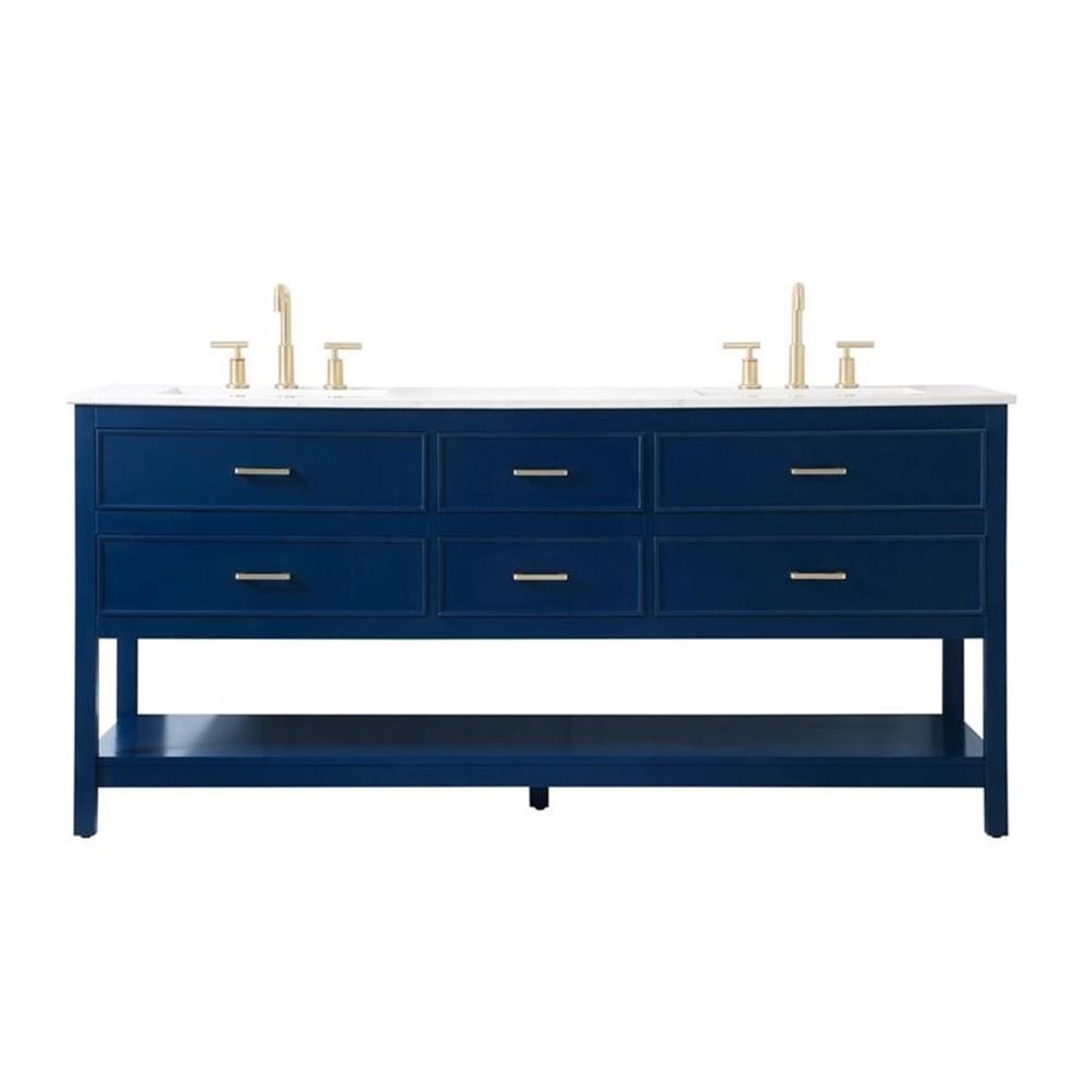 Elegant Decor Sinclaire 72″ Aluminum Alloy & MDF Double Bathroom Vanity in Blue