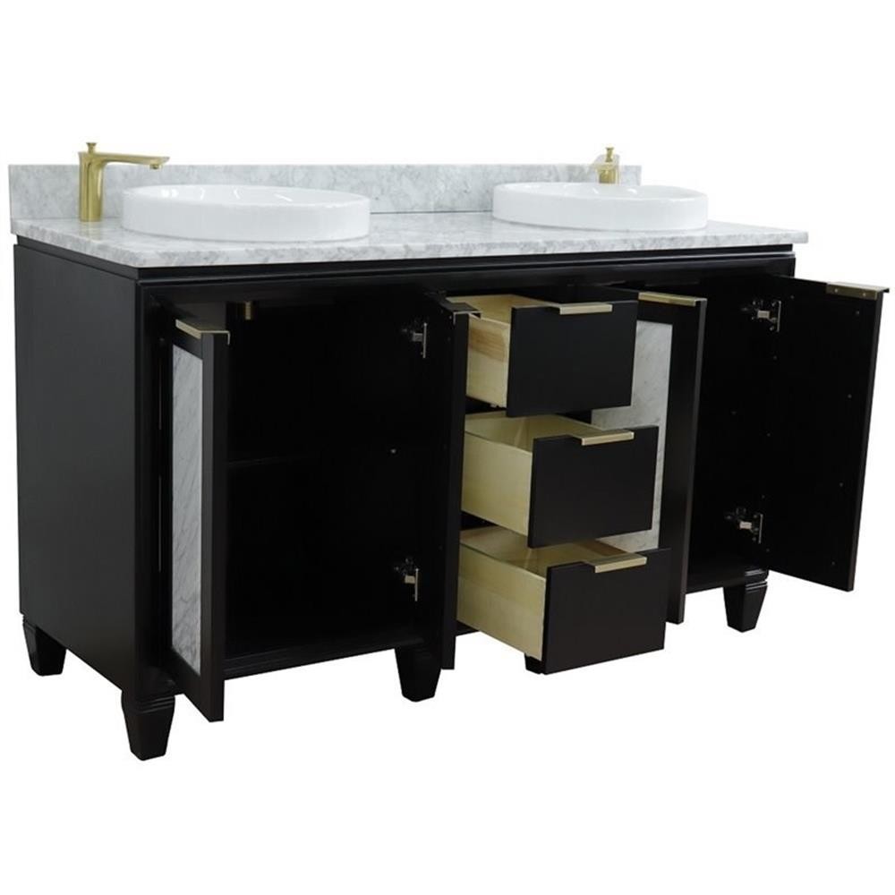 Trento 61″ Double Round Sink Solid Wood Vanity in Blue/White Carrara