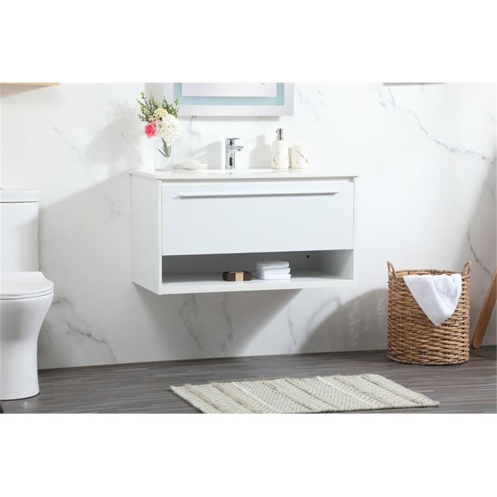 Elegant Decor Roman 36″ Aluminum Alloy MDF Single Bathroom Vanity in White