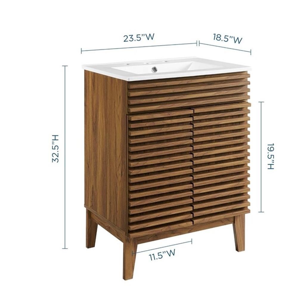 Maklaine Contemporary Wood Bathroom Vanity in Walnut and White