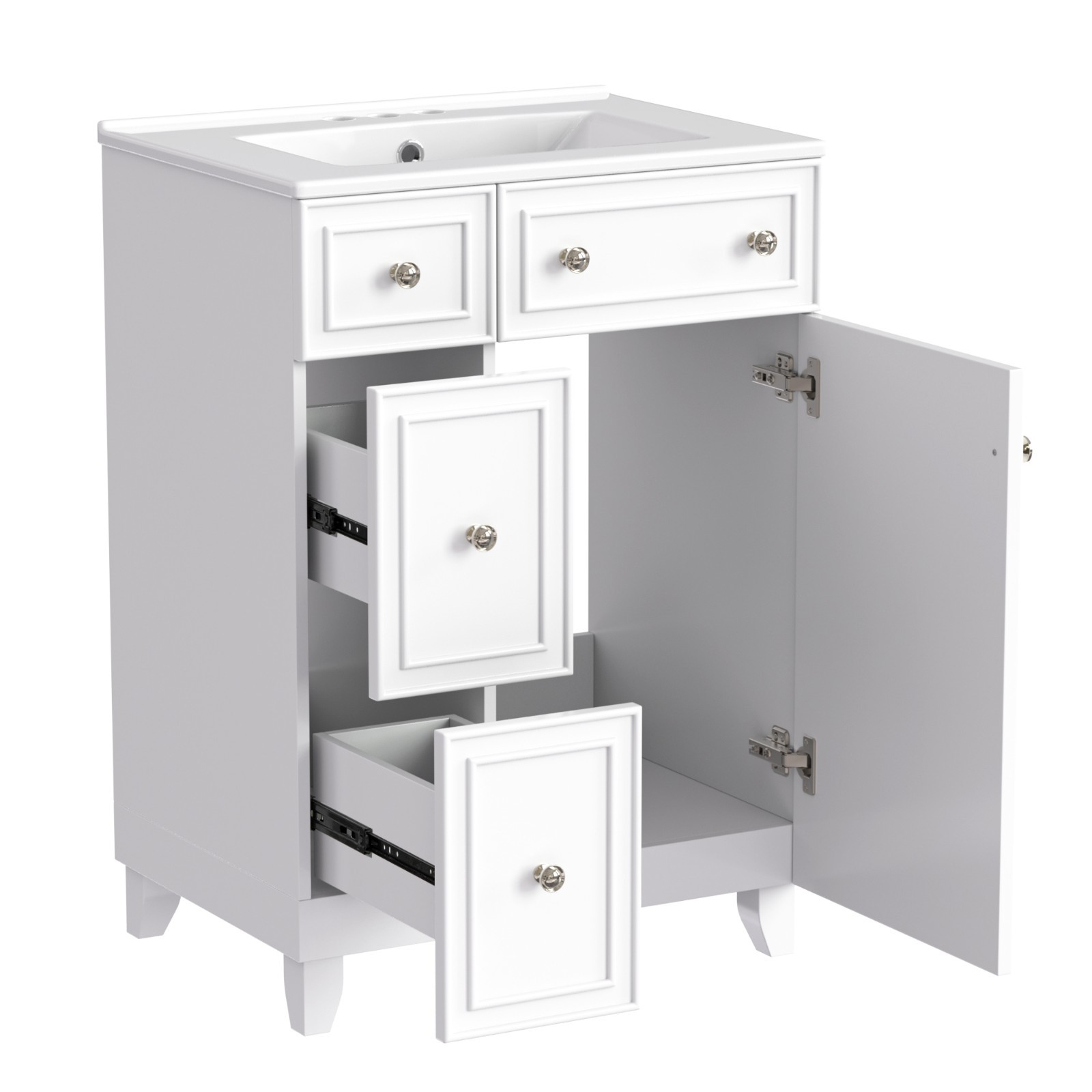 White Vanity for Bathroom 24″ Floor Standing Single Sink Unit with Storage Space