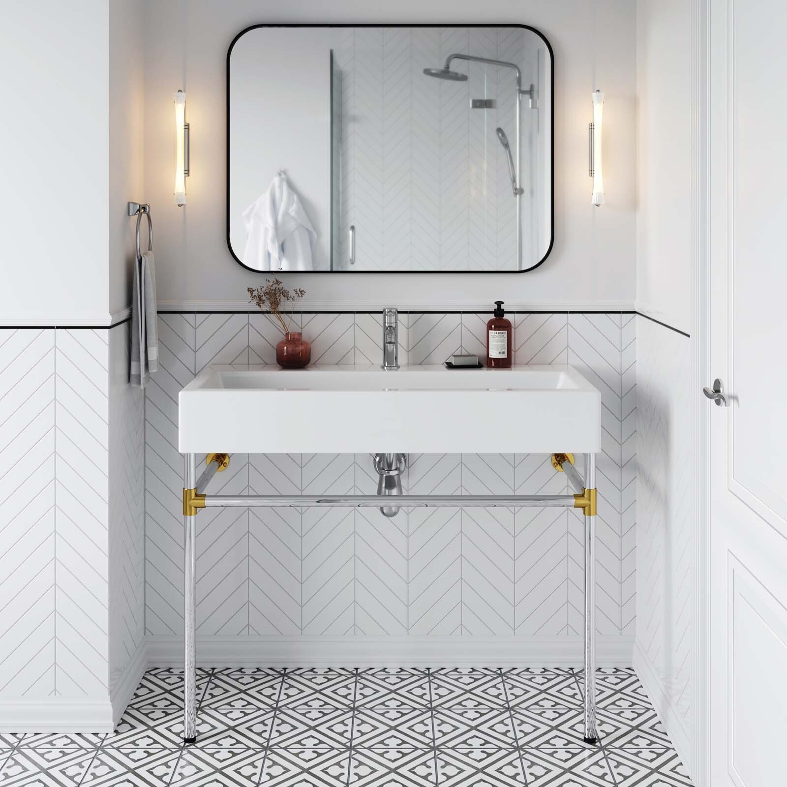 Modway Redeem 40″ Wall-Mount Silver Stainless Steel Bathroom Vanity