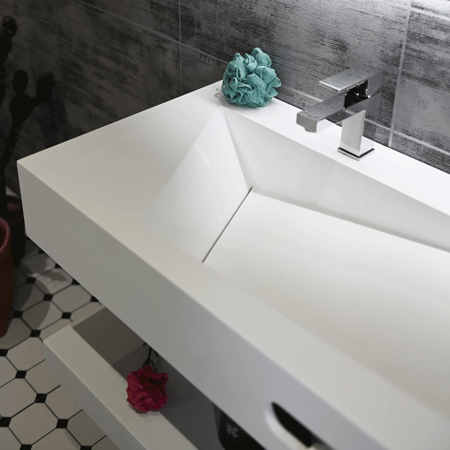 36″X19″ Wall Mount Bathroom Vanity with Sink Stone Resin Floating Vanity Sink Re