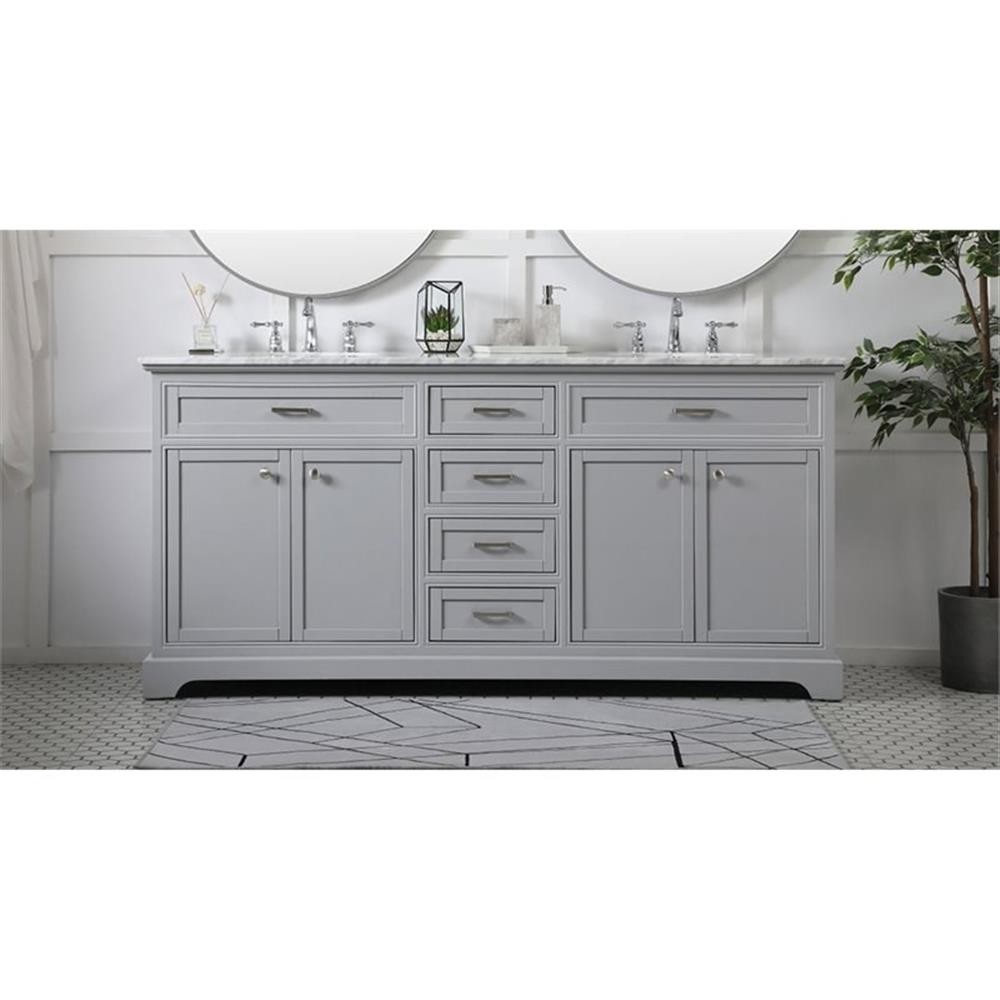 Elegant Decor Americana 72″ Metal MDF Marble Double Bathroom Vanity in Gray