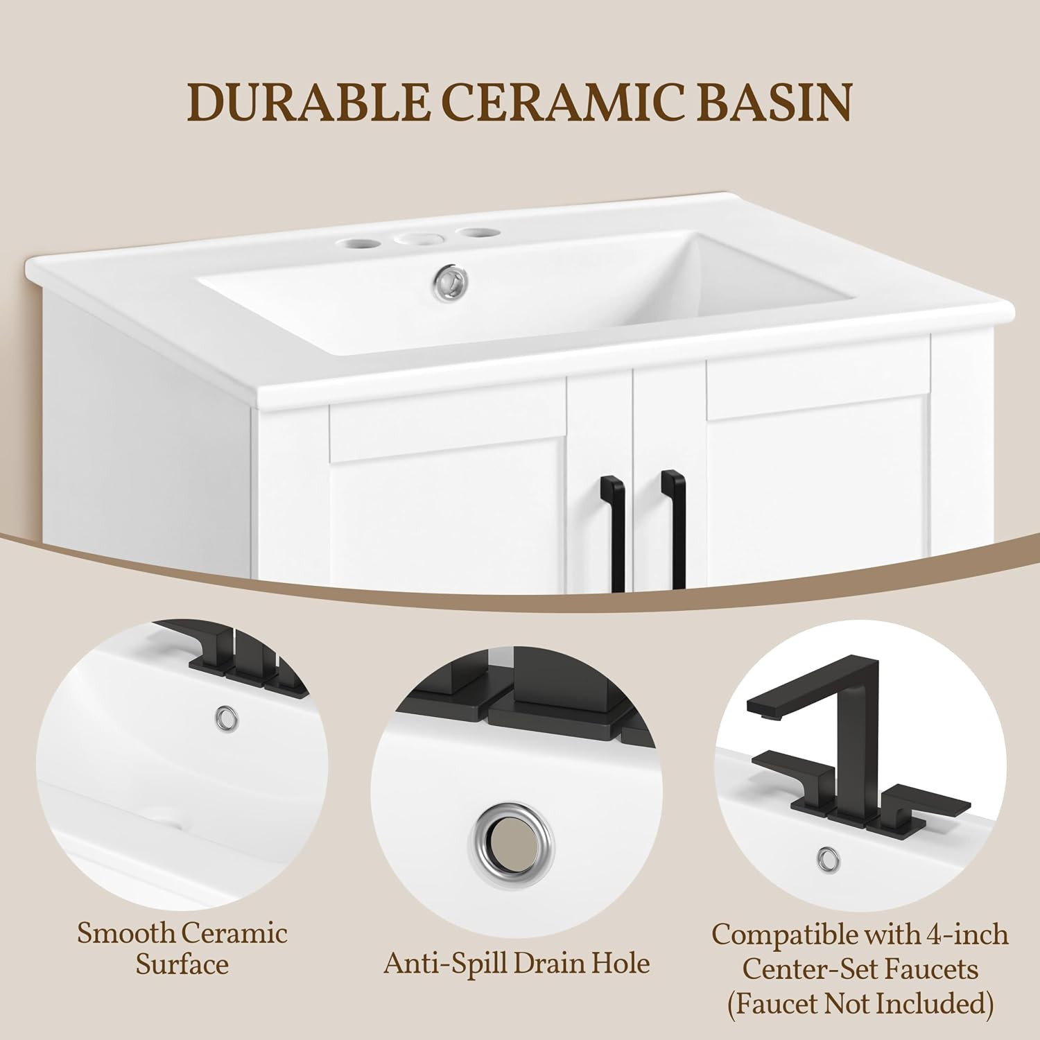 Yaheetech 30″ Bathroom Vanity with Ceramic Basin, Freestanding Bathroom Storage
