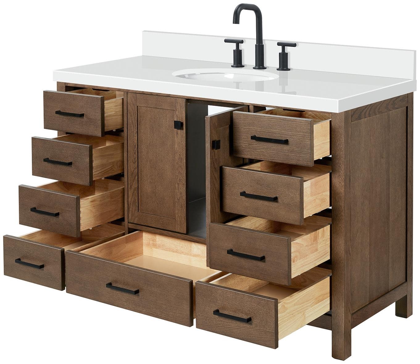 Ariel A055SWQOVO Cambridge 54″ – Brown Oak / Pure White Quartz / Satin Brass
