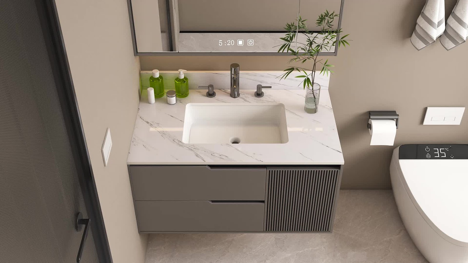 43″ Marble Vanity Top White with 3 Faucet Holes Undermount Sink 4″ Backsplash