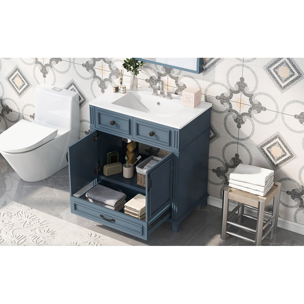 30” Bathroom Vanity with Ceramic Sink,Solid Wood Frame Bathroom Storage Cabinet