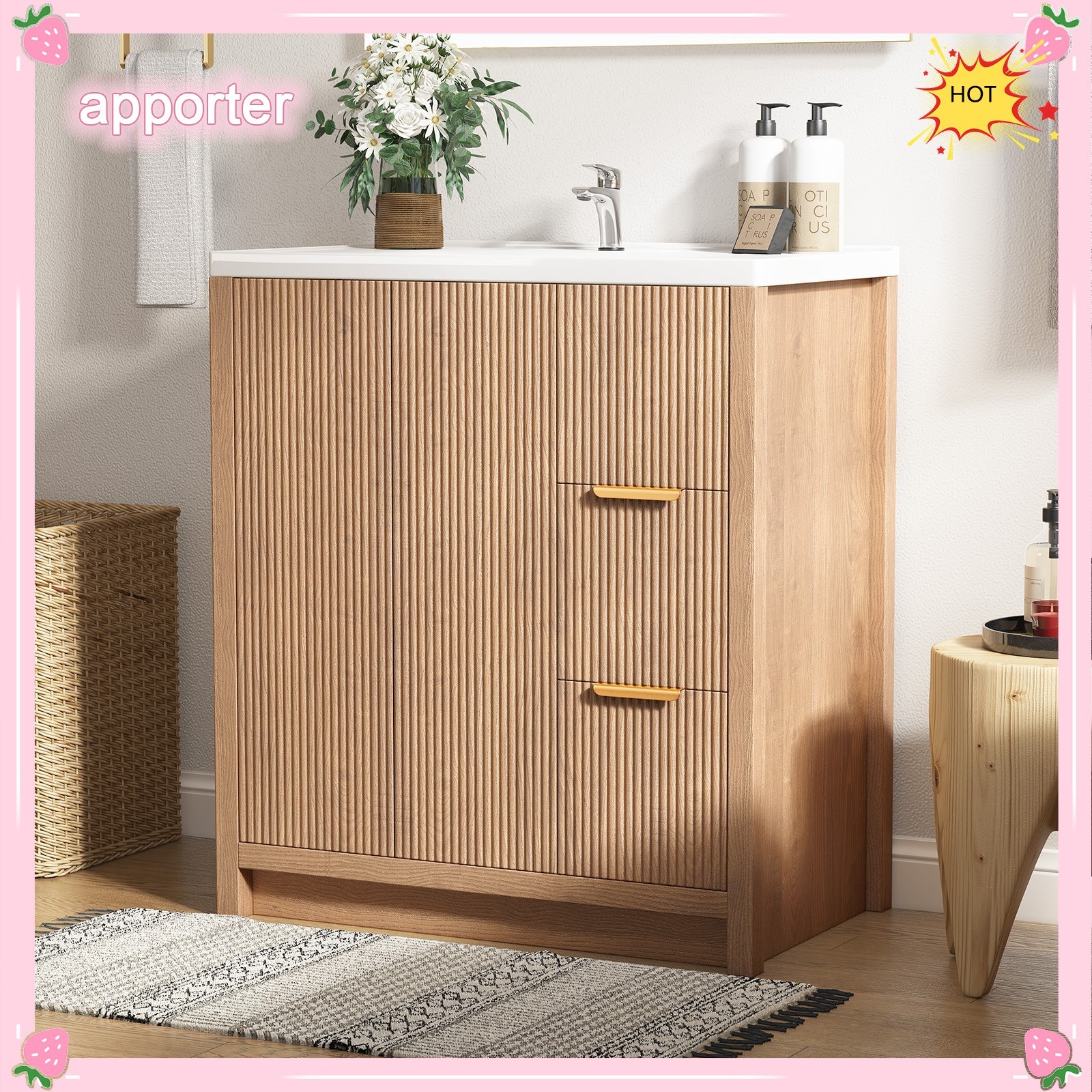 31.5″ Wooden Bathroom Vanity Cabinet with Ceramic Sink Single-Bowl + Drawers USA