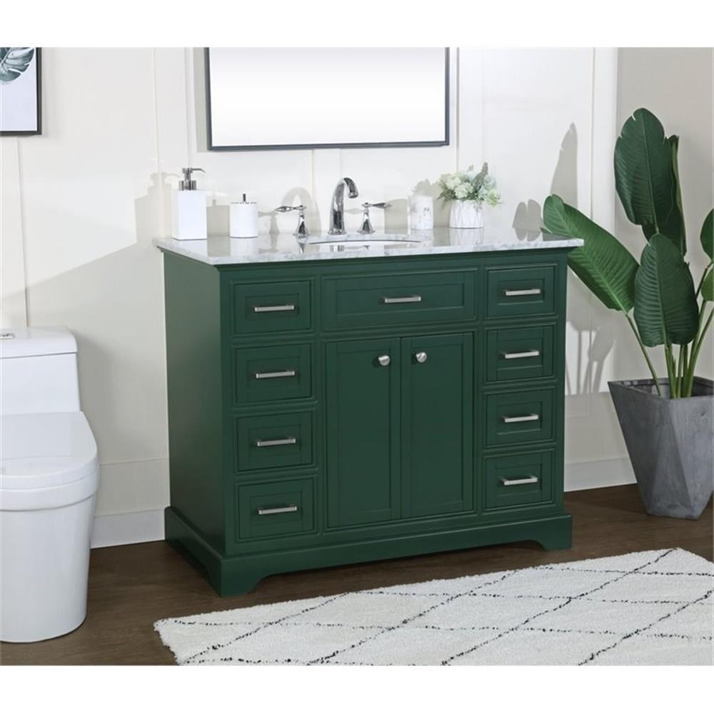 Elegant Decor Americana 42″ Metal MDF Marble Single Bathroom Vanity in Green