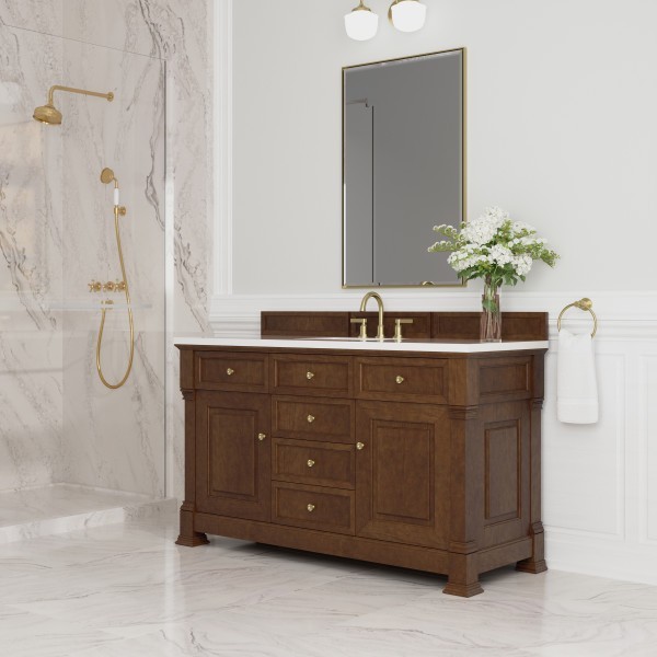60″ James Martin Brookfield 547-V60S-HNO-3WZ Vanity Cabinet White Zeus Top