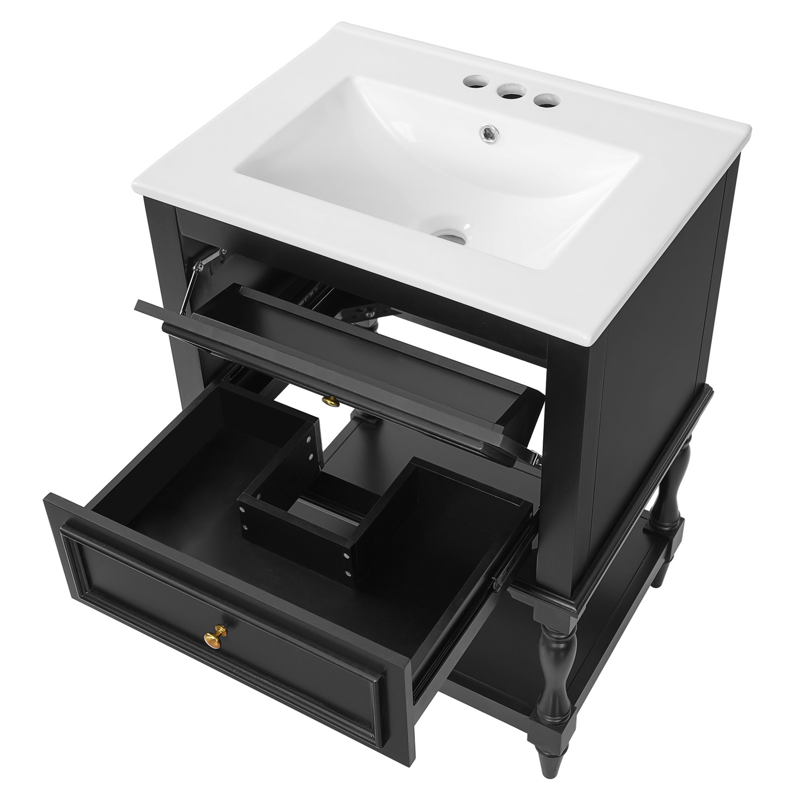 FUNIDEE 24″ Bathroom Vanity with Ceramic Sink Storage Cabinet w/ 2 Drawers Black