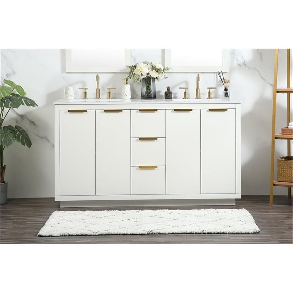 Elegant Decor Blake 60″ Aluminum Alloy MDF Double Bathroom Vanity in White