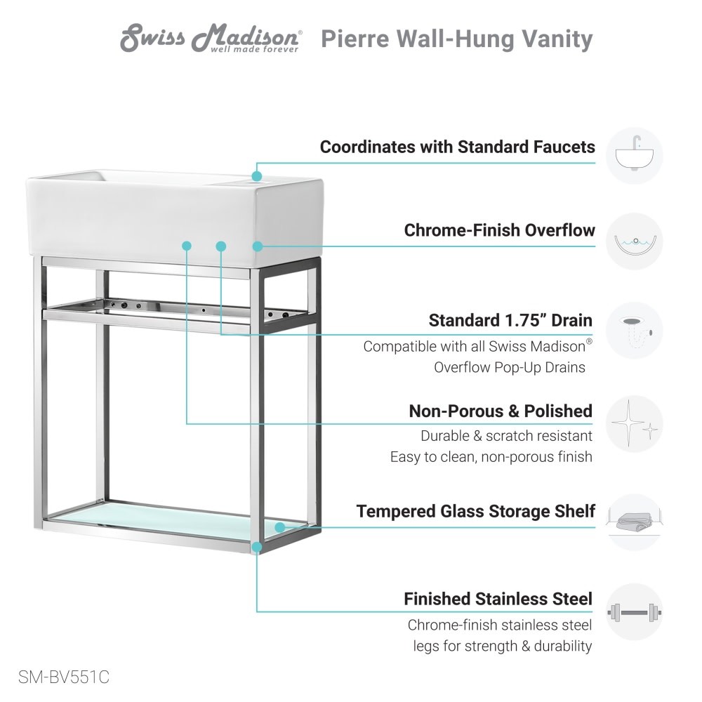 Swiss Madison SM-BV551 Pierre 20″ Wall Mounted Console Sink Set – Gold