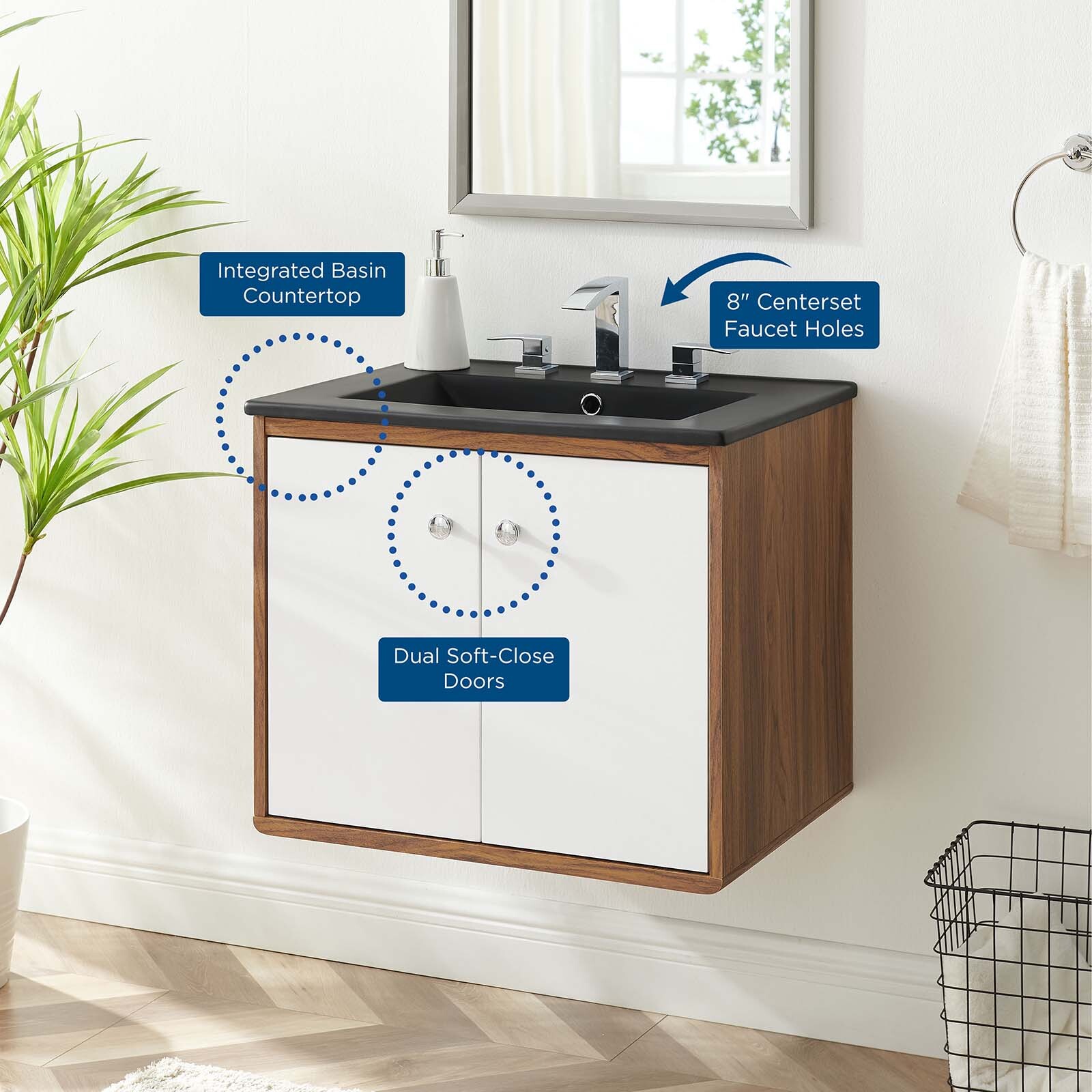 Modway Transmit 24″ Wall-Mount Bathroom Vanity In White Black
