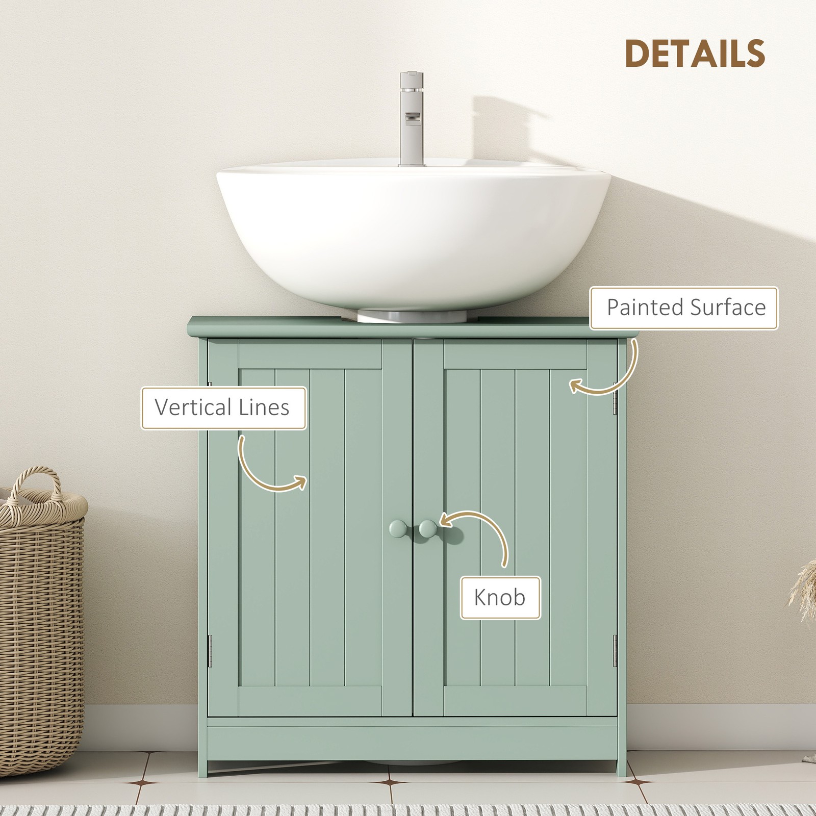 Under Sink Bathroom Cabinet with 2 Doors and Shelf, Dark Green