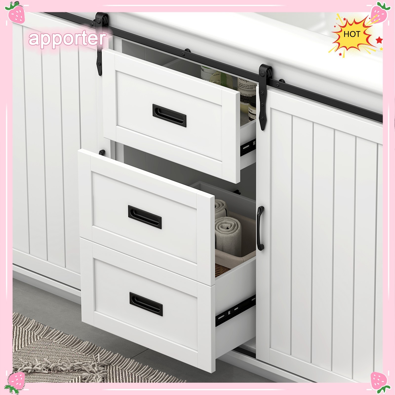 Bathroom Vanity with Double Sink Cabinet Ceramic Basin & 2 Drawers +2 Doors USA