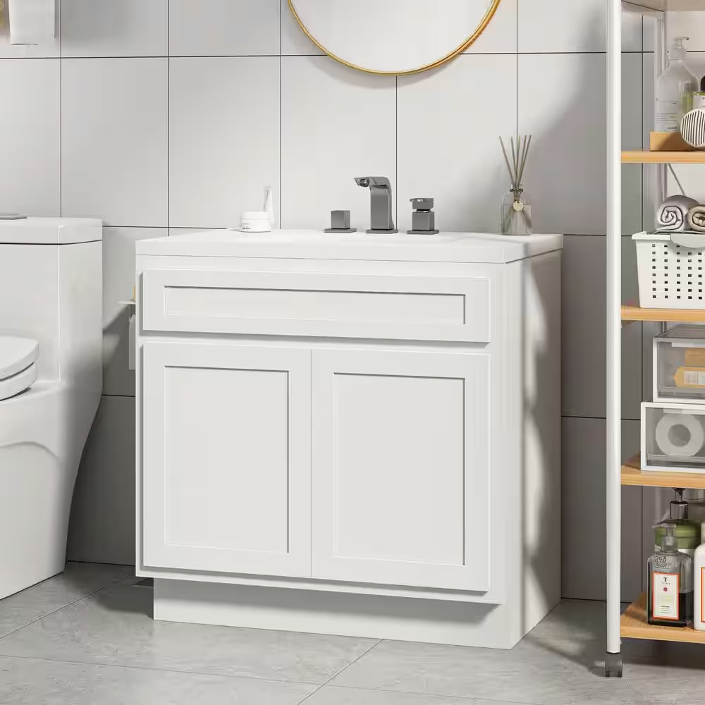 30 In. W X 21 In. D X 32.5 In. H 2-Doors Bath Vanity Cabinet Only in White (Unas
