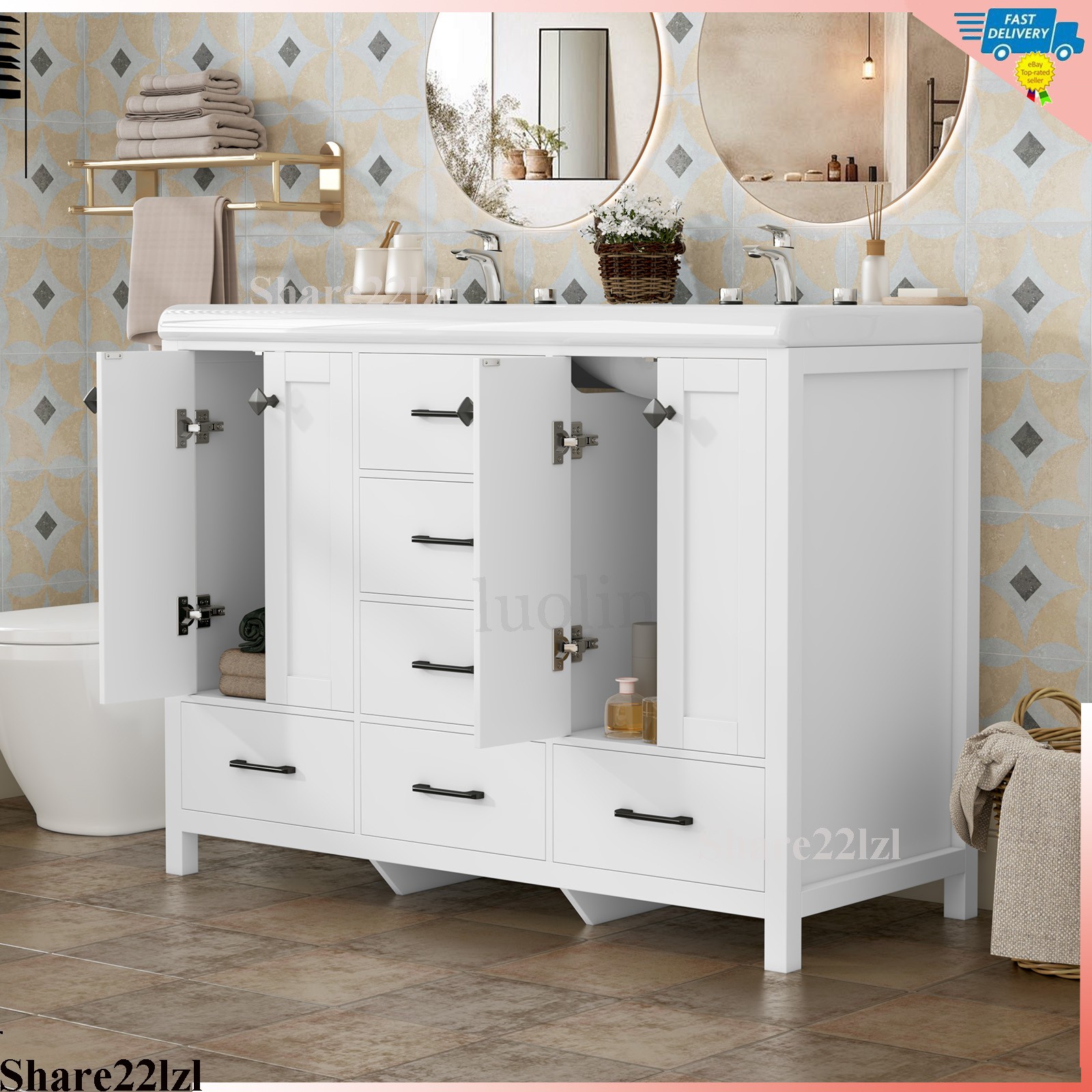 47inch Bathroom Vanity with Sink Ceramic Freestanding Cabinet with Storage Space