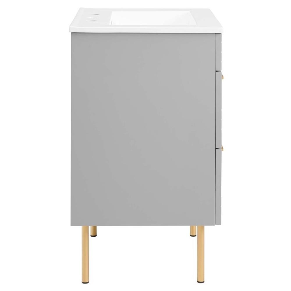Pemberly Row 24″ Modern Wood/Ceramic Bathroom Vanity with Gold Legs in Gray