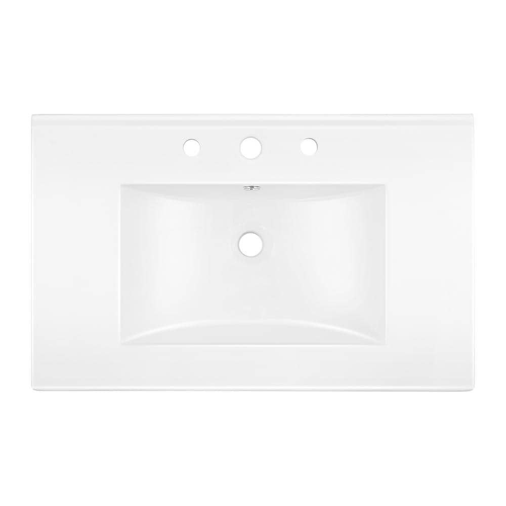 JONATHAN Y 30″ W x 18.25″ D Classic Rectangular Ceramic Sink Vanity Top White