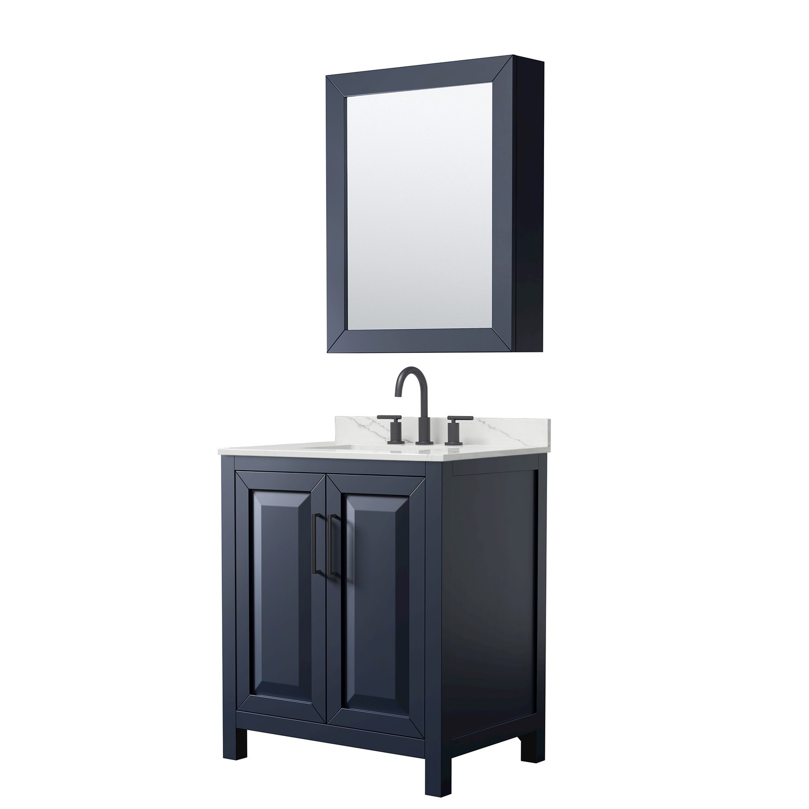 Wyndham Collection WCV252530S-QTZ-US3MED Daria 30″ – Dark Blue / Giotto Quartz