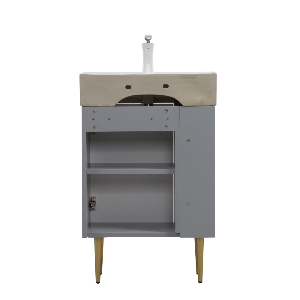 21.6″ Bathroom Vanity Base Only with Open Shelf, Soft Close Doors, Matte Gray