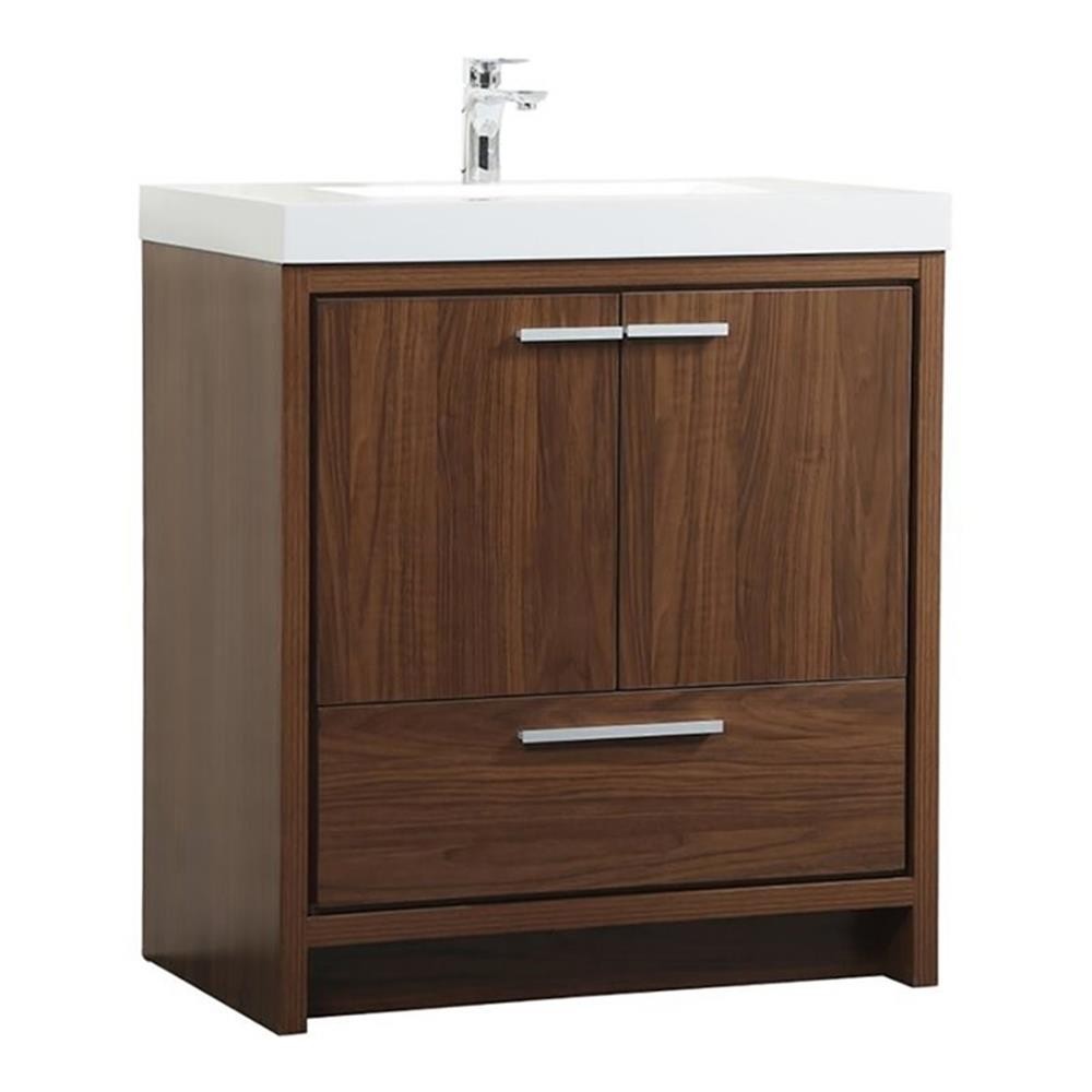 Elegant Decor Wyatt 30″ Aluminum Alloy and MDF Single Bathroom Vanity in Walnut