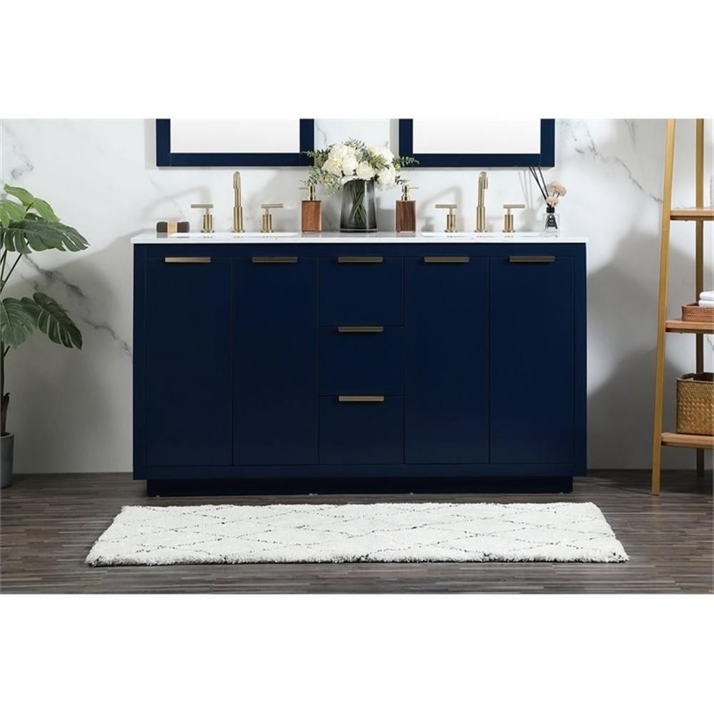 Elegant Decor Blake 60″ Aluminum Alloy MDF Double Bathroom Vanity in Blue